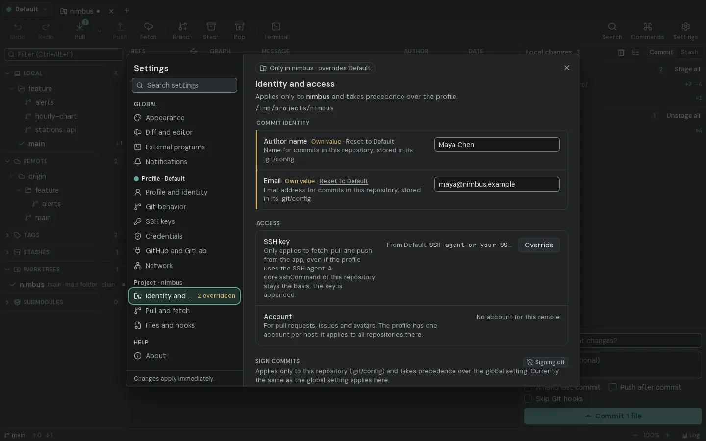 Settings with global, profile and project levels
